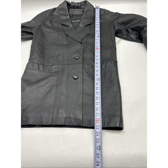 VINTAGE Savannah Women Black Leather Coat Jacket Size SMALL Retro Sleak Soft - Picture 5 of 11